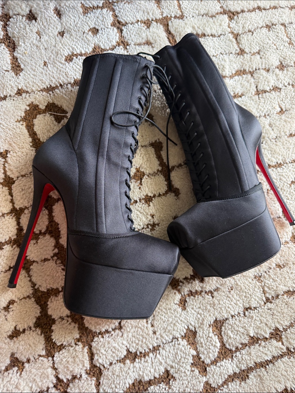 Christian Louboutin Black Lace-Up Pavlova Stiletto Booties - Women
